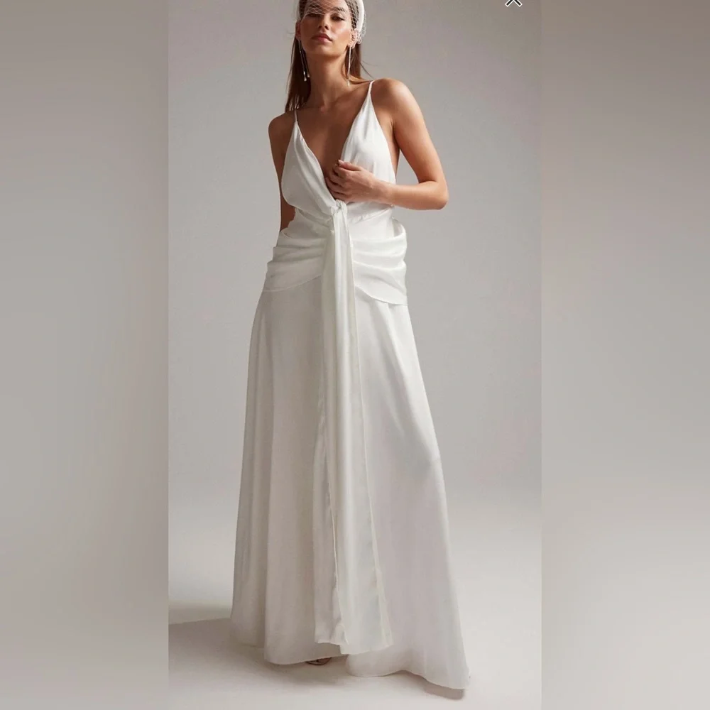 ASOS DESIGN White Satin Drape Cami Dress NWT - Picture 3 of 4